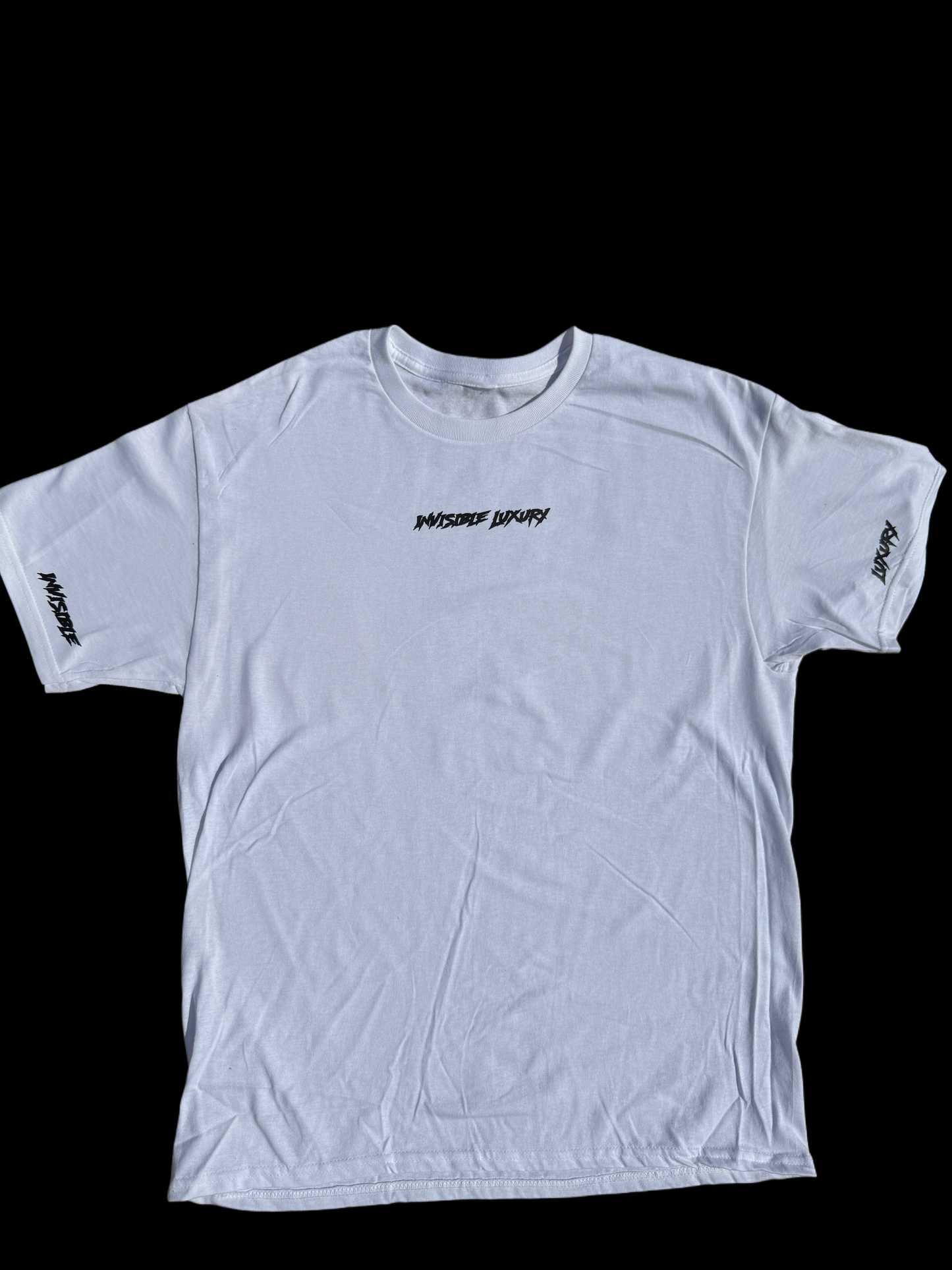 Invisible Luxury White Tee (Black Text Edition)